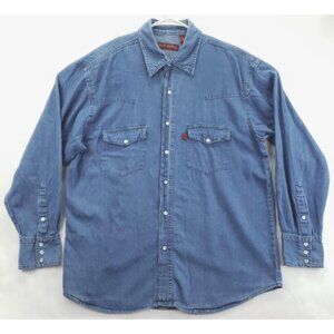 Real Ranch Shirt Mens XL Blue Western Pearl Snap Denim Cotton Pockets Classic